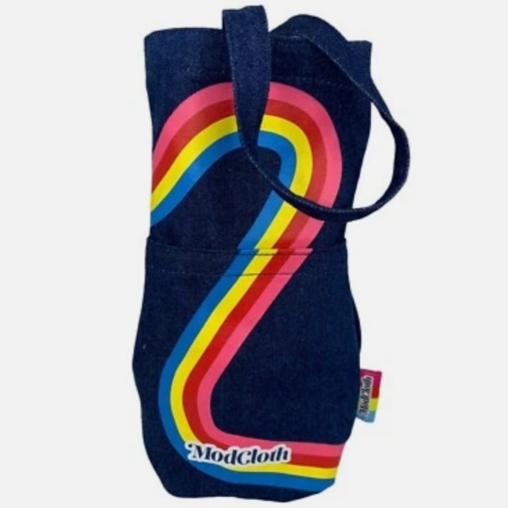 NEW! ModCloth Groovy Denim Water/ Wine Tote Bag Rainbow Gift Party Bag